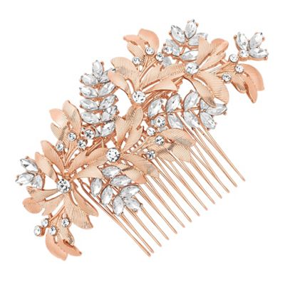 Designer rose gold crystal leaf hair comb